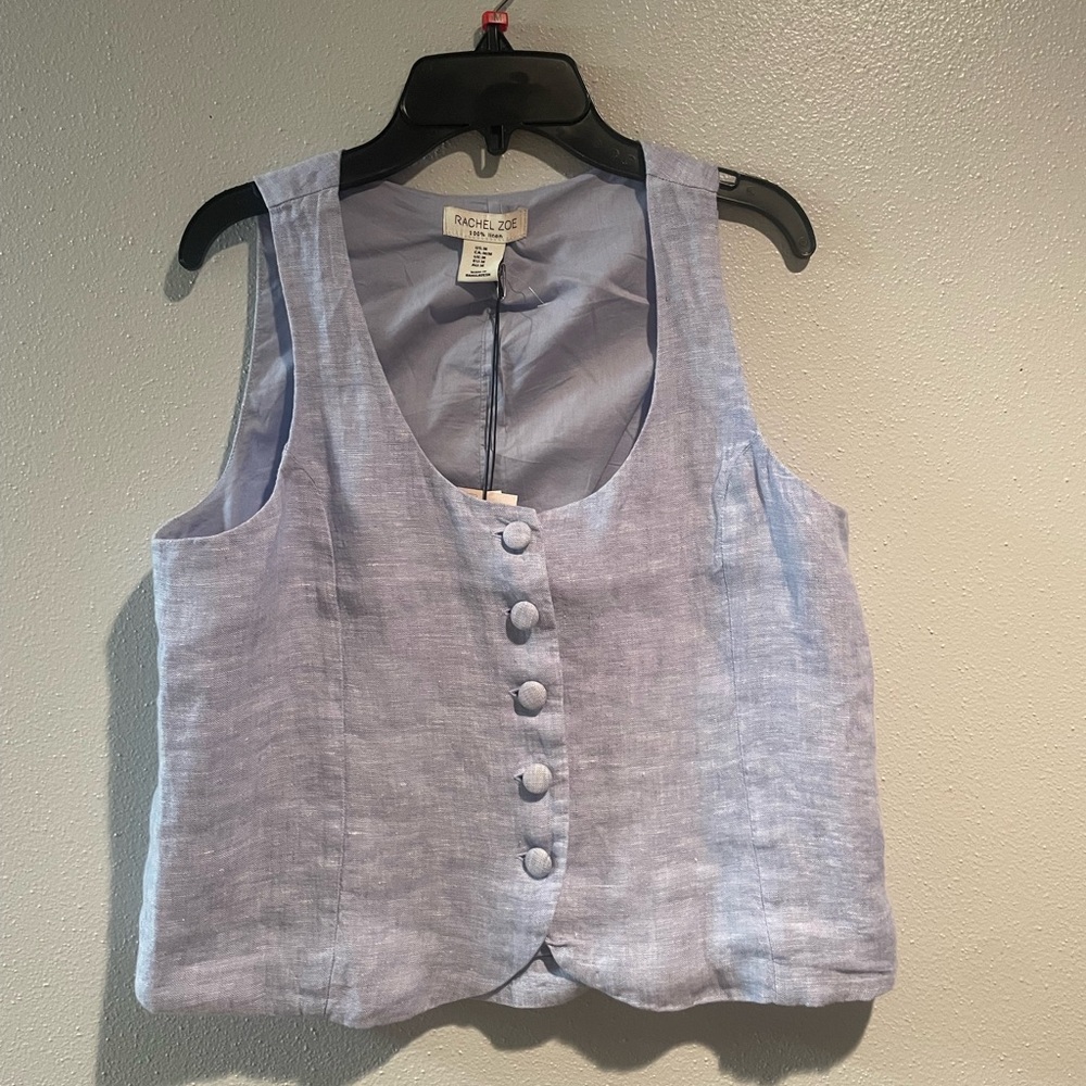 Rachel Zoe Sky Blue Buttoned 100% Linen Tank Top